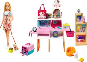 Barbie Tienda de Mascotas Muñeca con establecimiento de Animales y Accesorios para Mascotas